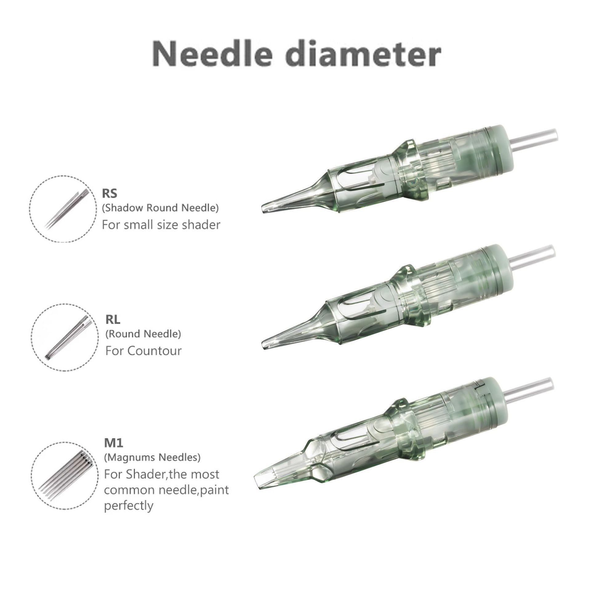 Jadeite Green Tattoo Cartridges Needles 0.25/0.30/0.35MM-Box of 20