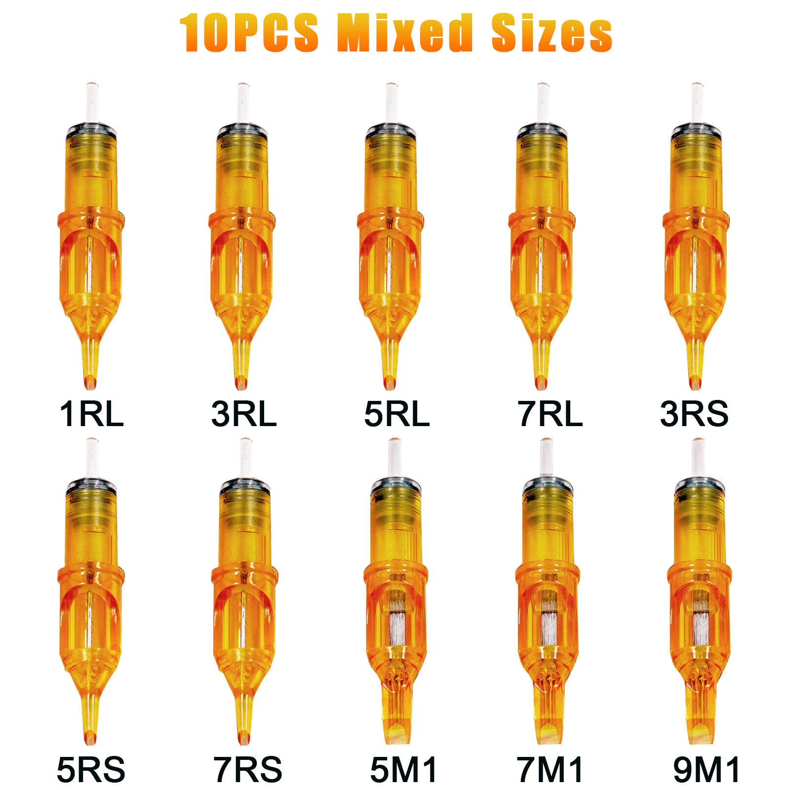 Yellow Tattoo Cartridges Needles Mixed Sizes