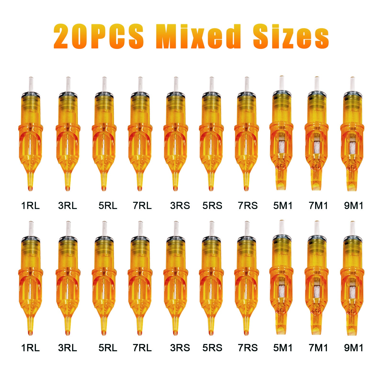 Yellow Tattoo Cartridges Needles Mixed Sizes